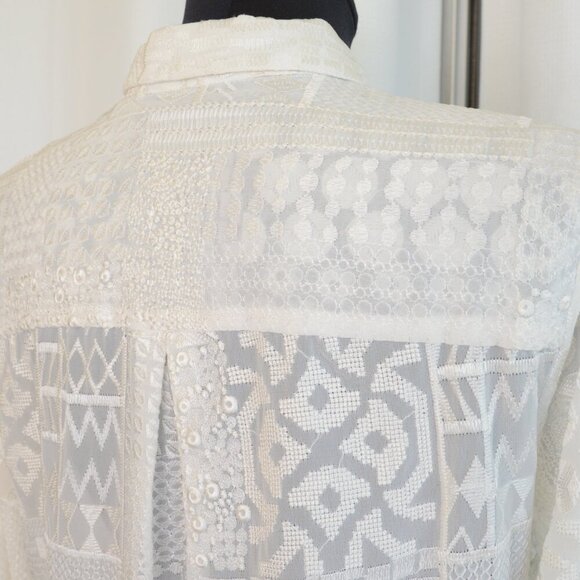 Alice + Olivia Tanisha White Embroidered Patchwork Button Down Tunic Shirt Sz S - Picture 8 of 9